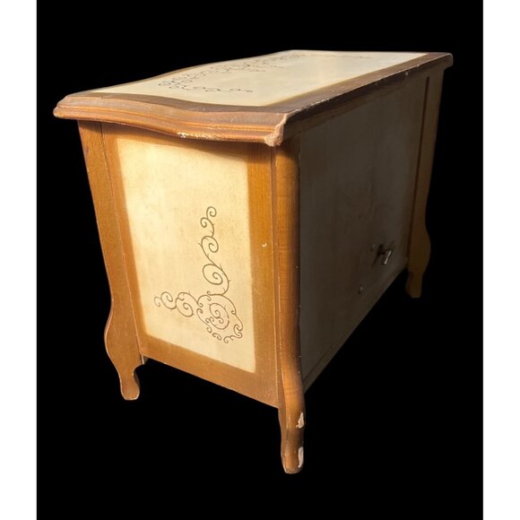 Vtg  60s Apco Japan Wooden Jewelry Chest Music Box 3 Velvet-Lined Drawers Hand-P - Picture 6 of 8